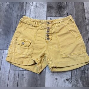 Pilcro Anthro Shorts Women’s Mustard Yellow Wanderer Utility Button Fly Boho 29